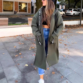 Women's Long Oversized Hooded Coat | Marlene in Khaki - Juana Fashion
