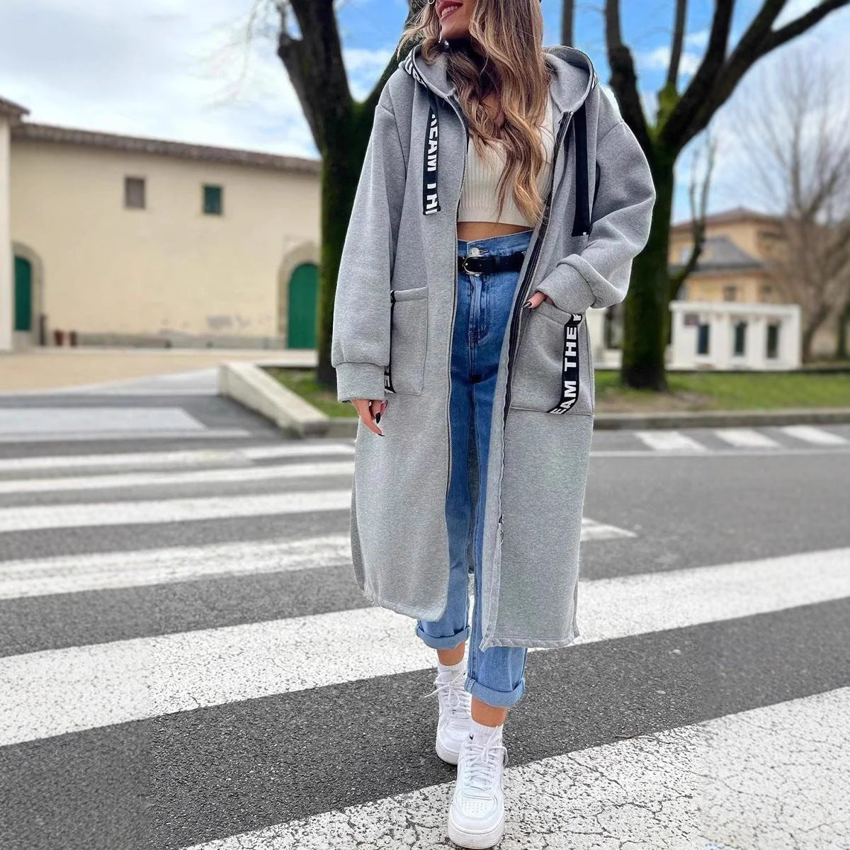 Women's Long Oversized Hooded Coat | Marlene in Khaki - Juana Fashion