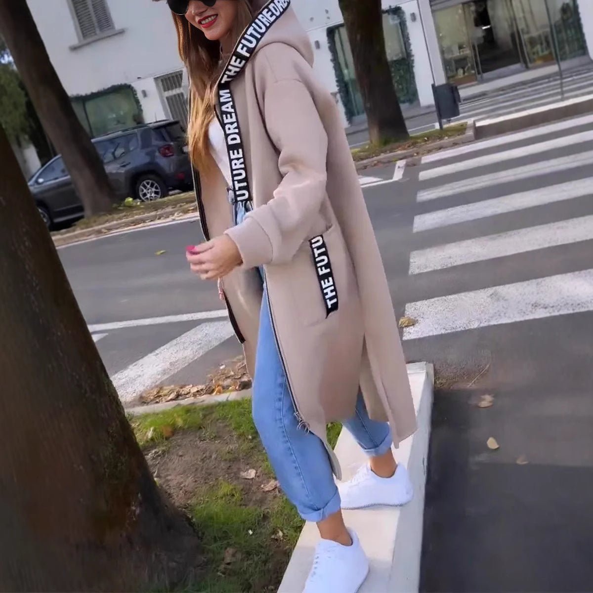 Women's Long Oversized Hooded Coat | Marlene in Khaki - Juana Fashion