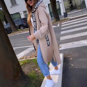 Women's Long Oversized Hooded Coat | Marlene in Khaki - Juana Fashion