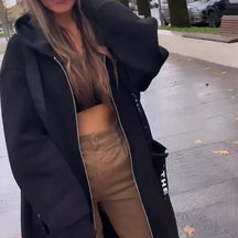 Women's Long Oversized Hooded Coat | Marlene in Khaki - Juana Fashion
