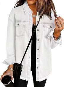 Women's Oversized Denim Jacket with Frayed Hem | Charlotte in Black - Juana Fashion