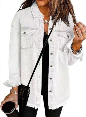 Women's Oversized Denim Jacket with Frayed Hem | Charlotte in Black - Juana Fashion