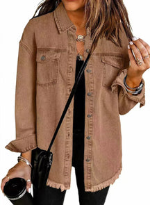 Women's Oversized Denim Jacket with Frayed Hem | Charlotte in Light Blue - Juana Fashion