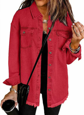 Women's Oversized Denim Jacket with Frayed Hem | Charlotte in Light Blue - Juana Fashion