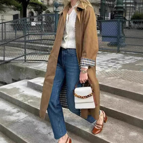 Women's Long Oversized Trench Coat with Plaid Lining | Marie - Juana Fashion