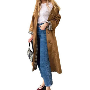 Women's Long Oversized Trench Coat with Plaid Lining | Marie - Juana Fashion