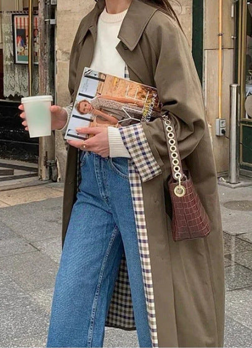Women's Long Oversized Trench Coat with Plaid Lining | Marie in Khaki - Juana Fashion