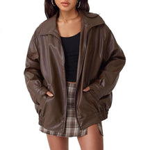 Women's Oversized Faux Leather Bomber Jacket | Lena in Hot Pink - Juana Fashion