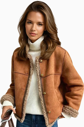 Women's Oversized Faux Shearling Jacket | Luisa in Brown - Juana Fashion