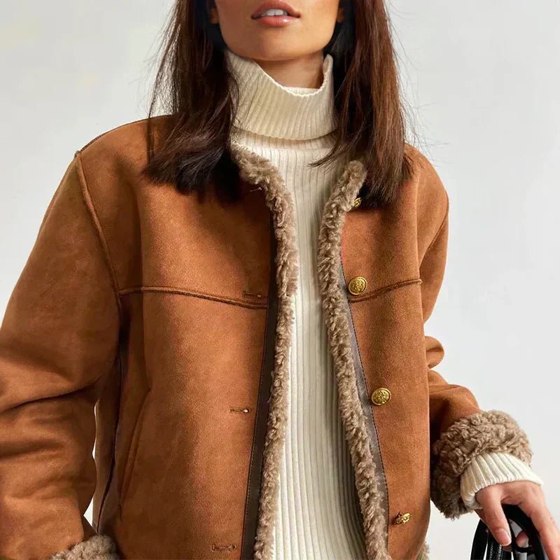 Women's Oversized Faux Shearling Jacket | Luisa in Brown - Juana Fashion