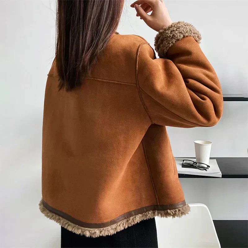 Women's Oversized Faux Shearling Jacket | Luisa in Brown - Juana Fashion