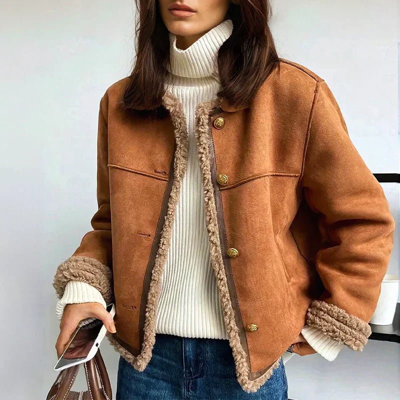 Women's Oversized Faux Shearling Jacket | Luisa in Brown - Juana Fashion