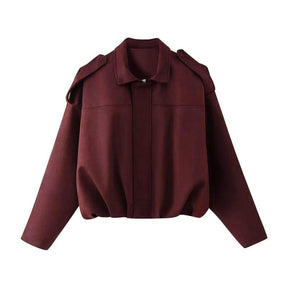 Women's Cropped Oversized Faux Suede Bomber Jacket | Emilia in Brown - Juana Fashion