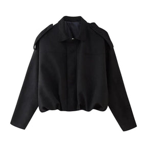 Women's Cropped Oversized Faux Suede Bomber Jacket | Emilia in Brown - Juana Fashion