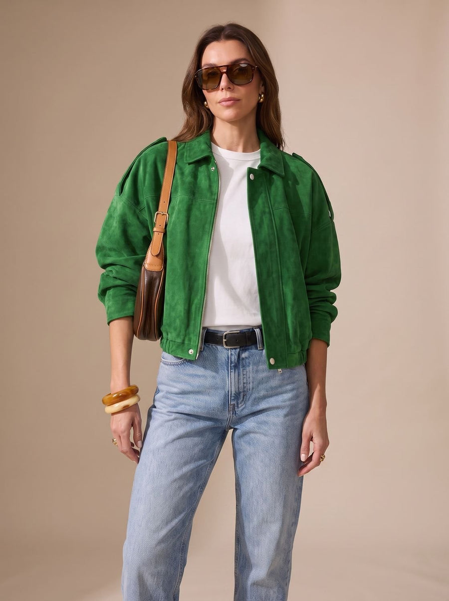 Women's Cropped Oversized Jacket with Metal Buttons | Lena in Brown - Juana Fashion