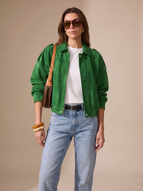 Women's Cropped Oversized Jacket with Metal Buttons | Lena in Brown - Juana Fashion