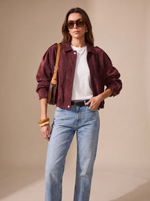 Women's Cropped Oversized Jacket with Metal Buttons | Lena in Brown - Juana Fashion