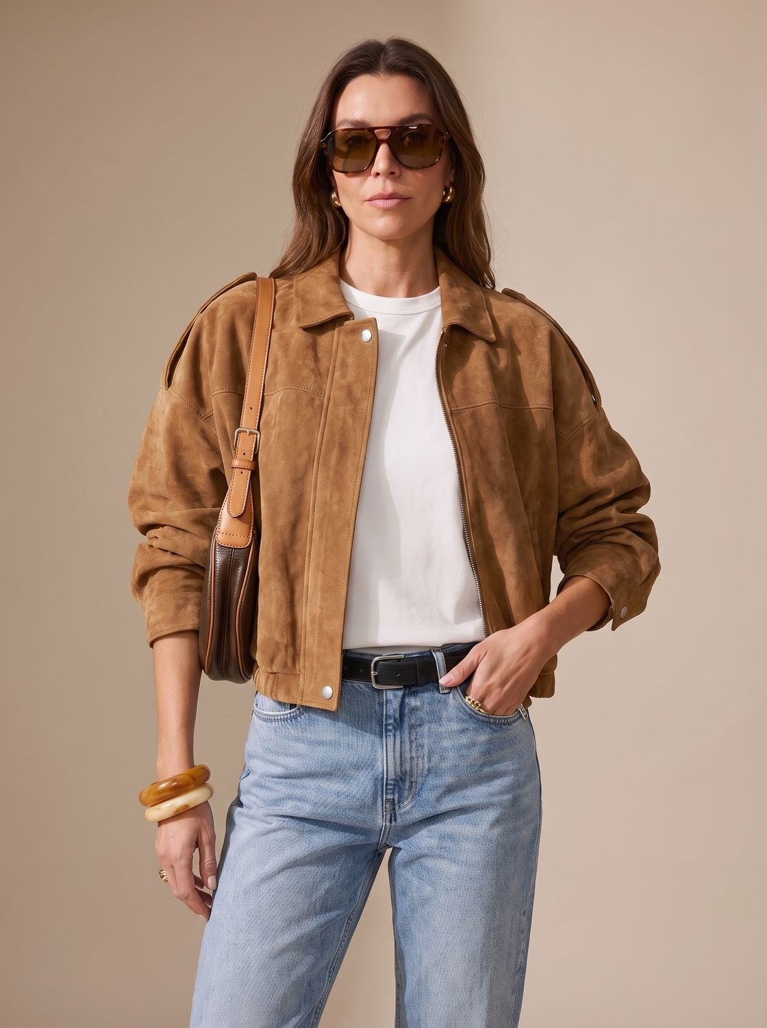 Women's Cropped Oversized Jacket with Metal Buttons | Lena in Green - Juana Fashion