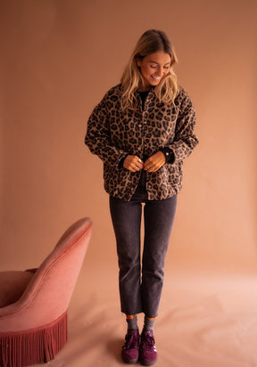 Women's Oversized Leopard Print Snap-Front Jacket | Luisa - Juana Fashion