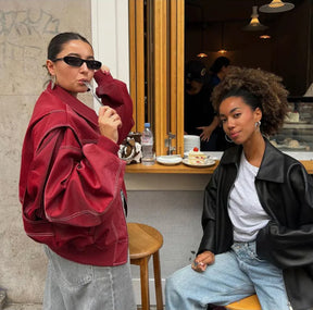 Women's Oversized Faux Leather Bomber Jacket | Elisabeth - Juana Fashion