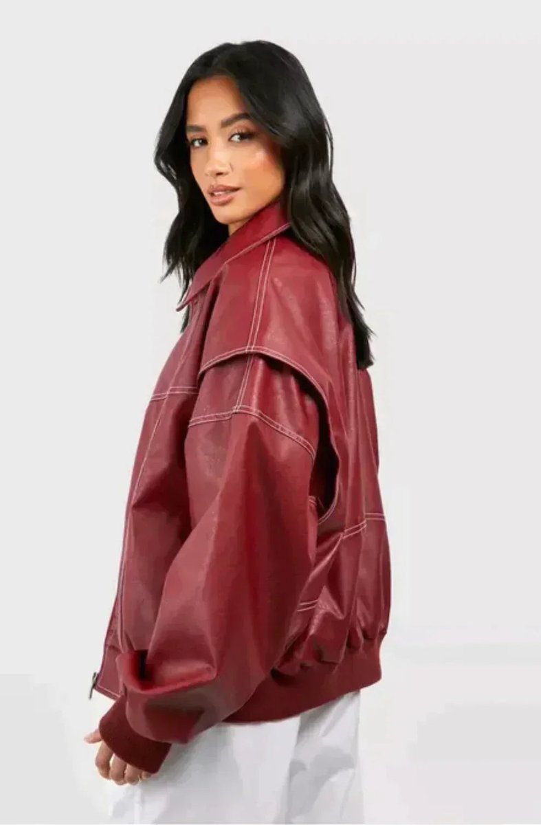 Women's Oversized Faux Leather Bomber Jacket | Elisabeth - Juana Fashion