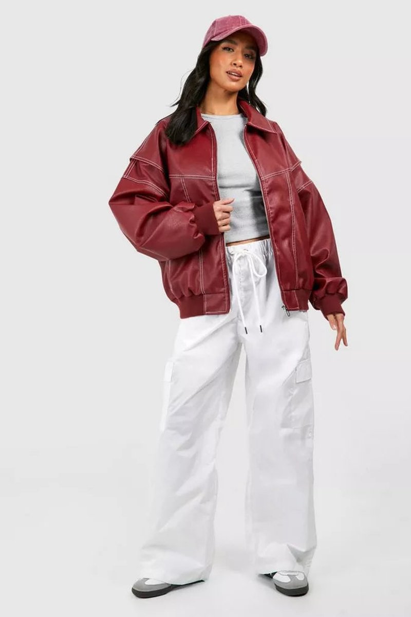 Women's Oversized Faux Leather Bomber Jacket | Elisabeth - Juana Fashion