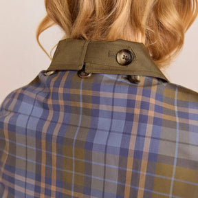 Women's Oversized Trench Coat with Plaid Collar Trim | Charlotte in Logo Pattern - Juana Fashion