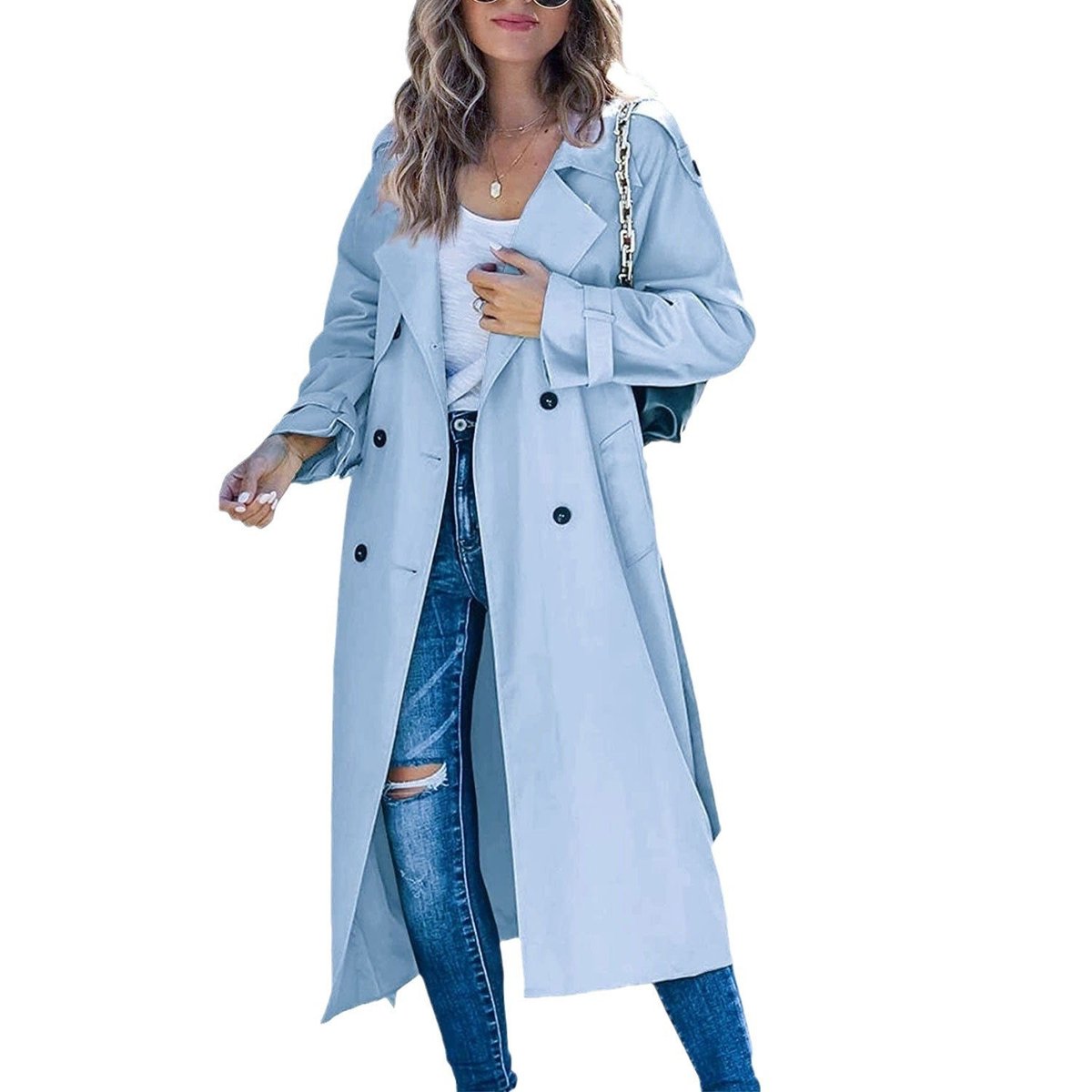 Women's Oversized Belted Double-Breasted Trench Coat | Sophie in Pink - Juana Fashion