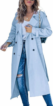 Women's Oversized Belted Double-Breasted Trench Coat | Sophie in Sky Blue - Juana Fashion