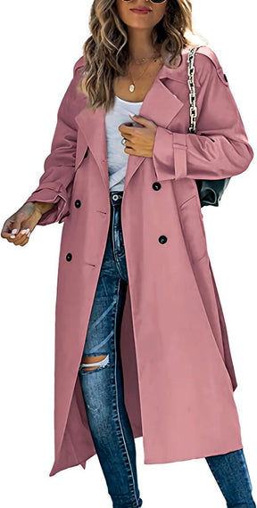 Women's Oversized Belted Double-Breasted Trench Coat | Sophie in Pink - Juana Fashion