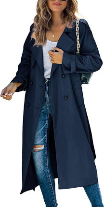 Women's Oversized Belted Double-Breasted Trench Coat | Sophie in Navy - Juana Fashion