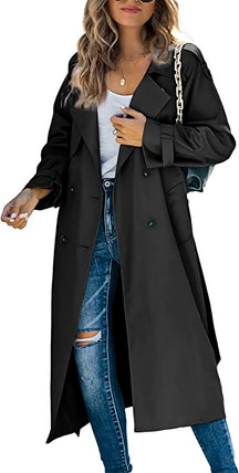 Women's Oversized Belted Double-Breasted Trench Coat | Sophie in Black - Juana Fashion