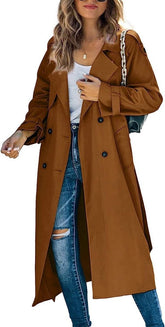 Women's Oversized Belted Double-Breasted Trench Coat | Sophie in Brown - Juana Fashion