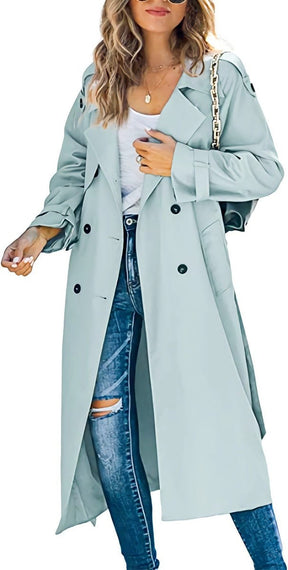 Women's Oversized Belted Double-Breasted Trench Coat | Sophie in Light Green - Juana Fashion