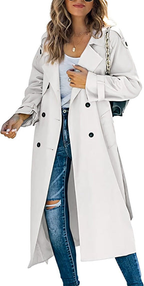 Women's Oversized Belted Double-Breasted Trench Coat | Sophie in White - Juana Fashion