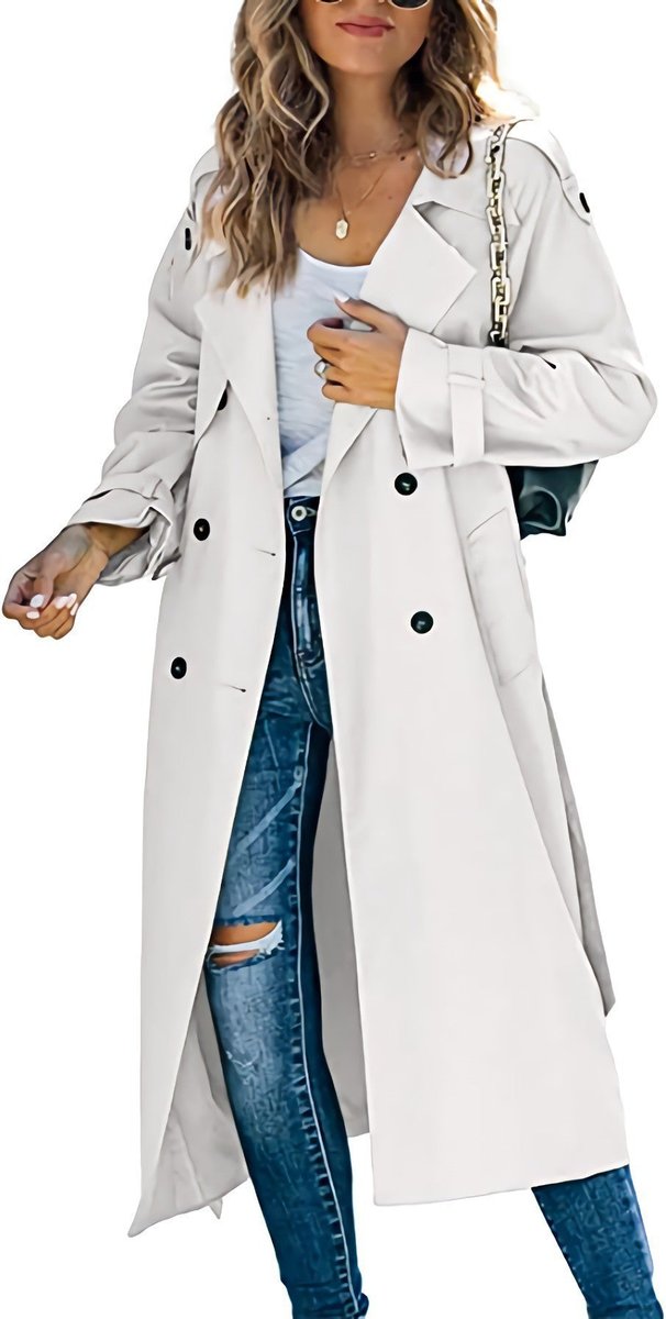 Women's Oversized Belted Double-Breasted Trench Coat | Sophie in White - Juana Fashion