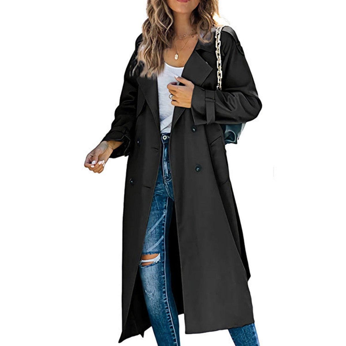 Women's Oversized Belted Double-Breasted Trench Coat | Sophie in Gray - Juana Fashion
