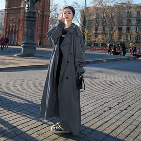Women's Oversized Belted Double-Breasted Maxi Trench Coat | Emilia in Khaki - Juana Fashion