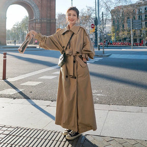 Women's Oversized Belted Double-Breasted Maxi Trench Coat | Emilia in Gray - Juana Fashion