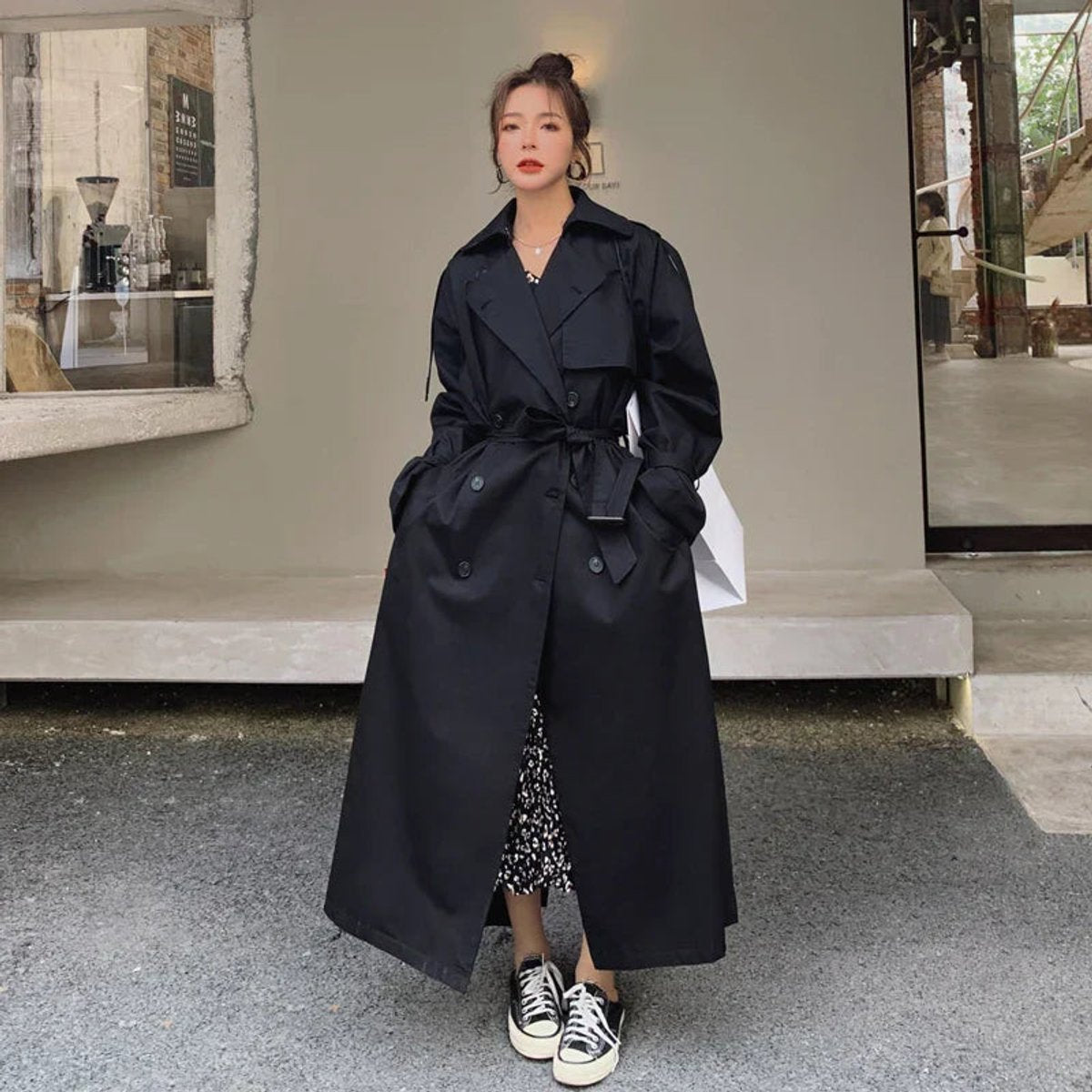 Women's Oversized Belted Double-Breasted Maxi Trench Coat | Emilia in Khaki - Juana Fashion