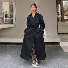 Women's Oversized Belted Double-Breasted Maxi Trench Coat | Emilia in Khaki - Juana Fashion