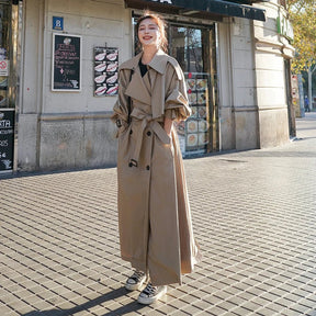 Women's Oversized Belted Double-Breasted Maxi Trench Coat | Emilia in Khaki - Juana Fashion