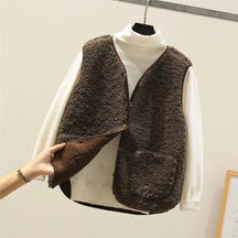 Women's Button-Front Sherpa Fleece Vest | Marlene in Brown - Juana Fashion