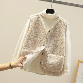 Women's Button-Front Sherpa Fleece Vest | Marlene in Brown - Juana Fashion
