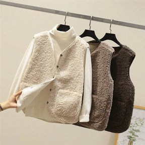 Women's Button-Front Sherpa Fleece Vest | Marlene in Beige - Juana Fashion