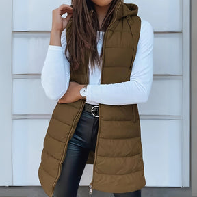 Women's Long Hooded Quilted Vest | Frieda in Black - Juana Fashion