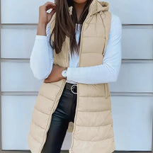 Women's Long Hooded Quilted Vest | Frieda in Black - Juana Fashion