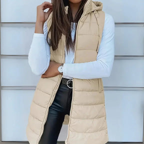 Women's Long Hooded Quilted Vest | Frieda in Black - Juana Fashion