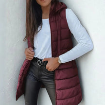 Women's Long Hooded Quilted Vest | Frieda in Black - Juana Fashion